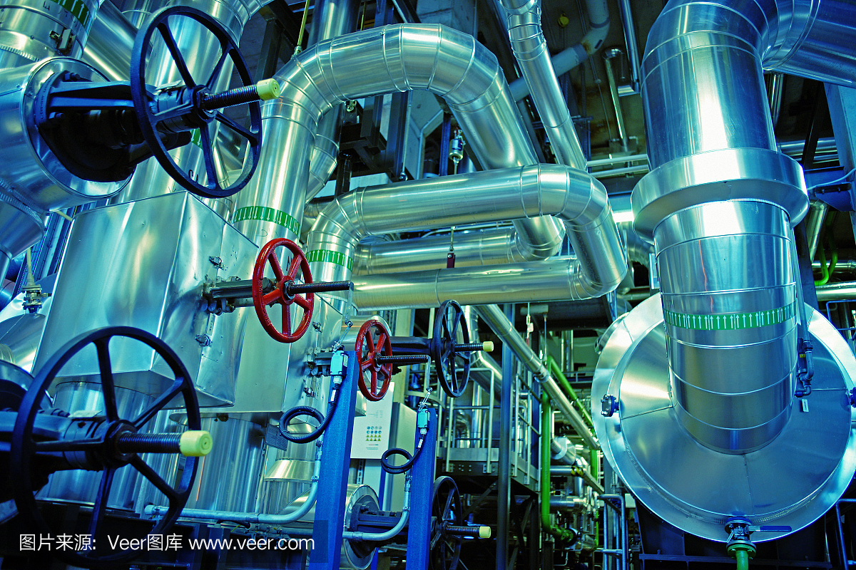 工業園區、鋼鐵管道、閥門、電纜